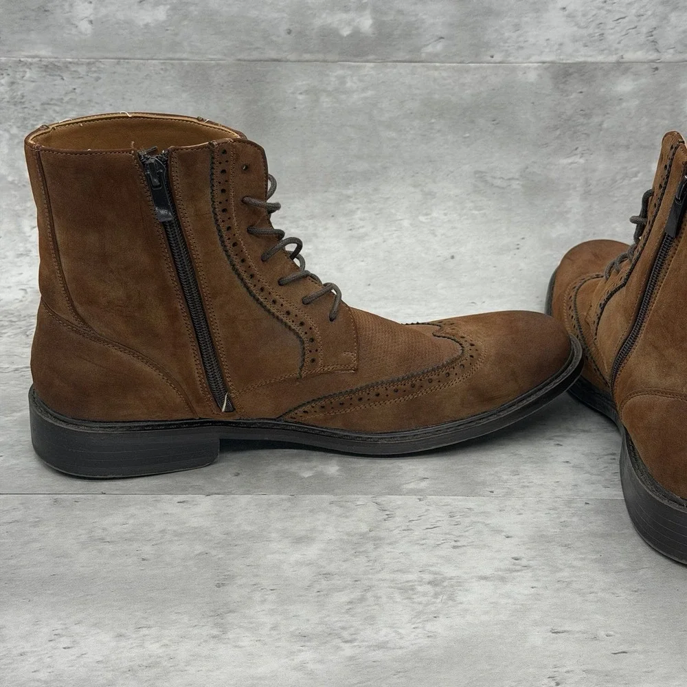 Men's Kenneth Cole Unlisted Buzzer Boots Size 10.5 Brown Suede Leather Side Zips